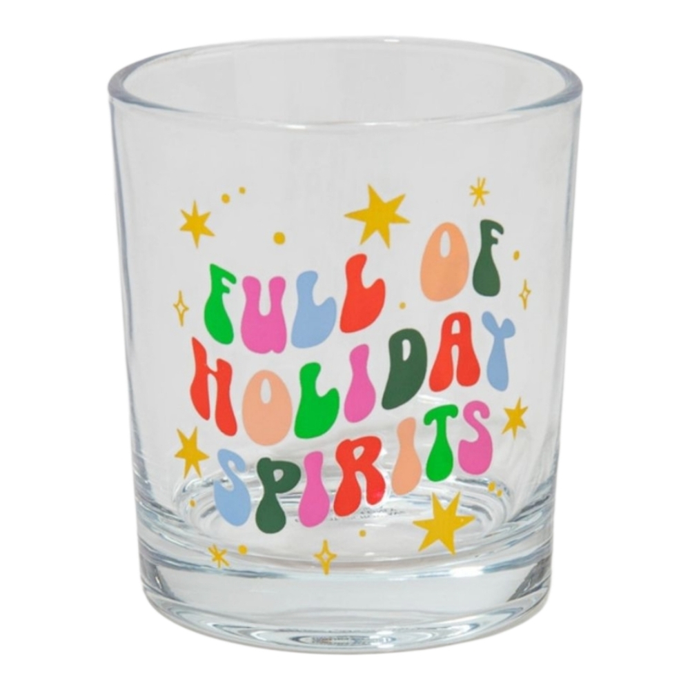 Full Of Holiday Spirit Double Old Fashioned Glass Colorful Festive